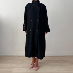 Vintage Black Oversized Cashmere Wool Double Breasted Maxi Long Coat