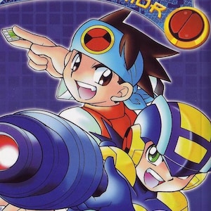Könnte beinhalten: Comic-Cover für "Megaman NT Warrior" mit zwei Zeichentrickfiguren. Das Cover hat einen blauen Hintergrund mit dem Titel in einer stilisierten Schriftart. Die Nummer 13 befindet sich in einem roten Kreis. Der Name des Künstlers ist ebenfalls sichtbar.