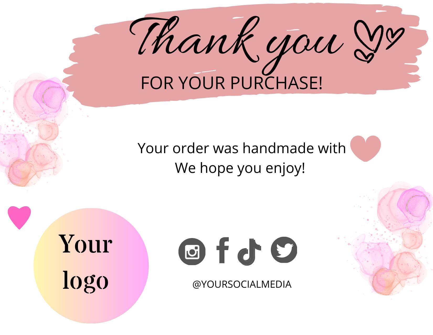 Editable in CANVA Business Thank You Insert Card Template Modern Pink ...