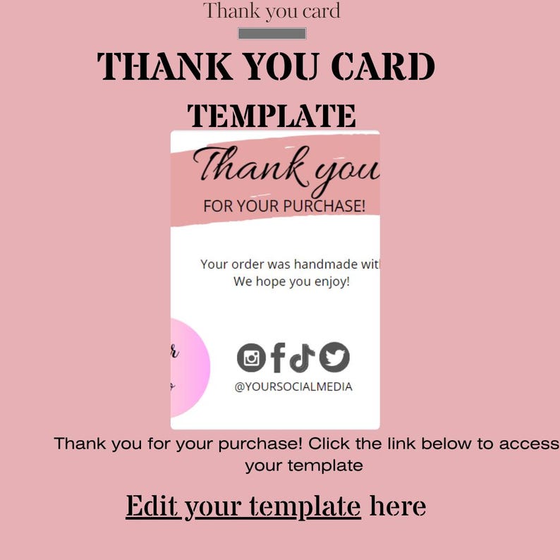 Editable in CANVA Business Thank You Insert Card Template Modern Pink ...