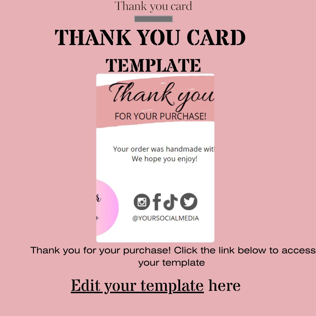 Editable in CANVA Business Thank You Insert Card Template Modern Pink ...