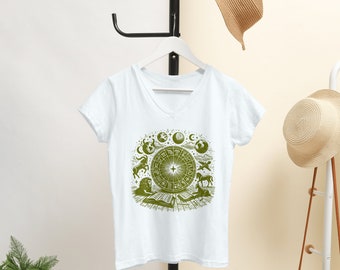 Moon Phase T-shirt, Boho Mystical Moon And Sun Tee, Boho Moon Outfit, Spiritual Moon Women Clothing Gifts, Astrology, aries, scorpio, gemini