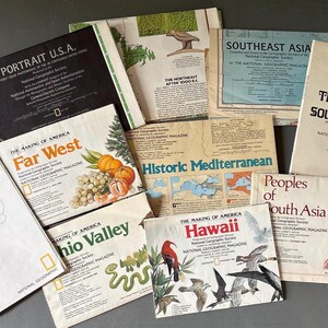 Vintage National Geographic kartset - 10 stora pedagogiska kartor - klassrumsdekor - geografikartor - skolprojekt
