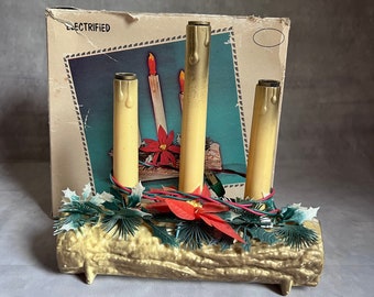 Vintage electrified Yule Log & Candles - Union Products - with box