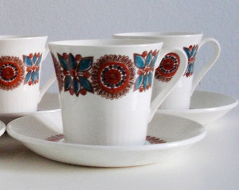 Tea for six - Exquisite Figgio Flint cup and saucer tea set - 6 cups + 6 saucers