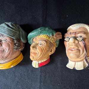Conjunto de 3 cabeças de giz vintage Bossons – Placas de parede com personagens, feitas na Inglaterra