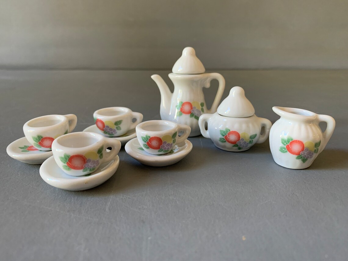 Vintage Toy Dishes Set Tea for 4 Heavy White Ceramic Etsy
