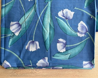 Vintage Utica Cottoncale queen sheet set – blue floral 100% cotton – four-piece bedding set