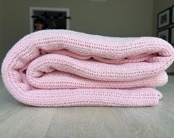 Pink cotton summer weight blanket - Beautiful weave - perfect for summer nights - 82 x 90 inches - full/double bed