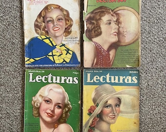 FOUND IN SPAIN -- Set of early 1930s Lecturas magazines for women - Spanish language - 4 with cover + 3 without cover