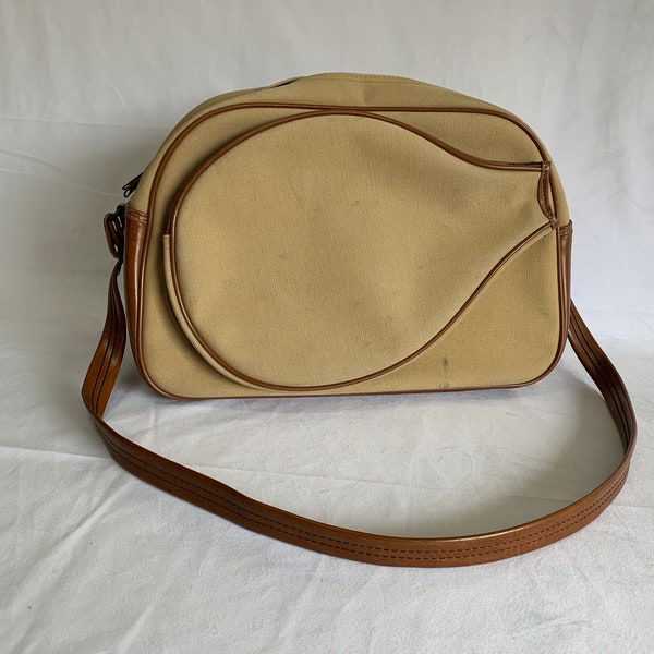 Vintage tennis racket gym bag - roomy interior - canvas and vinyl