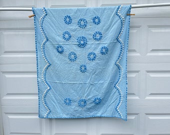 Summer weight bed topper - blue cotton with chenille details