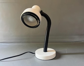 Modern adjustable gooseneck desk lamp – White & black metal task lamp – Early 2000s desk lighting