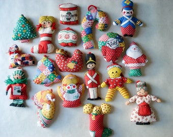 Vintage Christmas tree ornaments - set of 18 - soft fabric