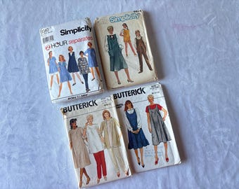 Vintage maternity sewing pattern lot – Simplicity and Butterick, 4 patterns, dresses and separates, sizes XS–M and 8–12