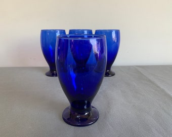 Set of 4 cobalt blue glass goblets - generous size