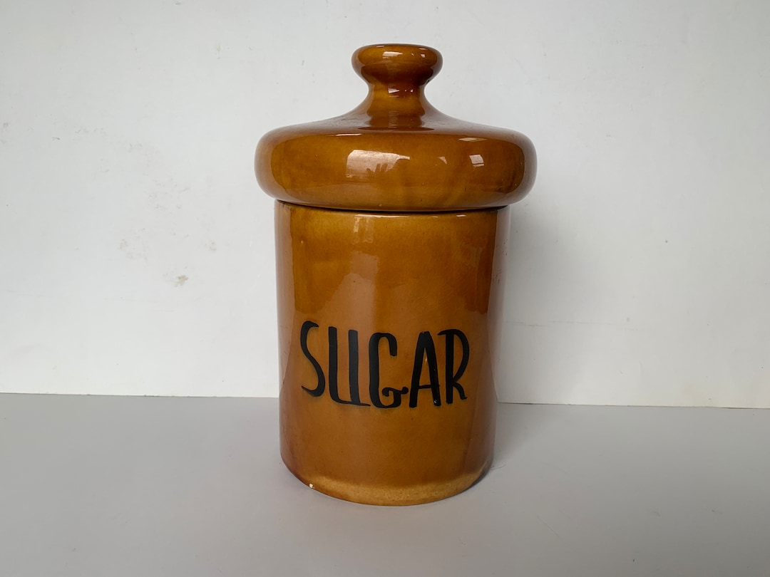 Vintage Sugar Canister Groovy Design Warm Caramel Color Etsy