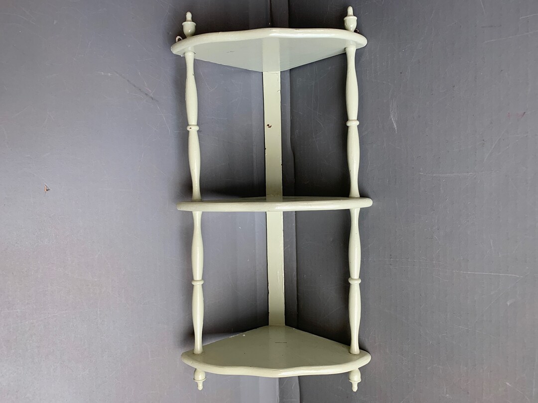 Vintage Wood Corner Shelf Can Hang or Sit Painted Light Mint Green Etsy