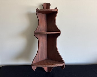 All wood corner shelf - dark finish - three tier - 24 inches tall