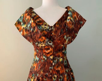 Robe de soirée fabuleuse des années 1960 - tissu abstrait - petite femme