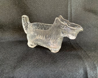 Pot à crème Scottie Dog vintage en verre transparent - verre dépression