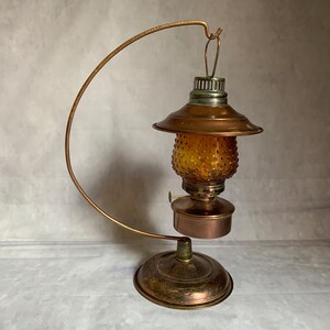 Vintage Oil Lamp - Copper Exterior - With Hanger - Never Vintage Oil Lamp - Copper Exterior - With Hanger - Never