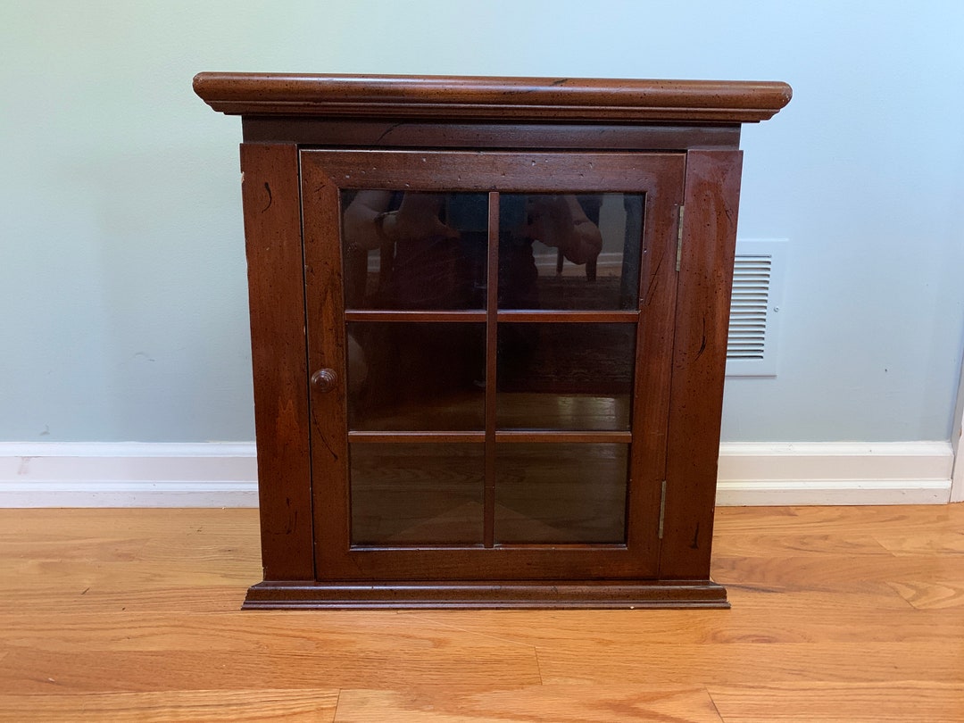 Vintage Corner With Glass Door Dark Wood Finish Needs Interior