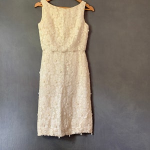 Stunning beaded wiggle dress - off white with lace overlay and beads - XS