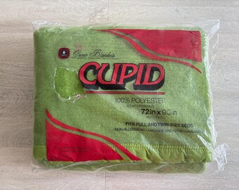 New in package - Moss green blanket by Cupid – twin or full size – new old stock in original package – made in USA