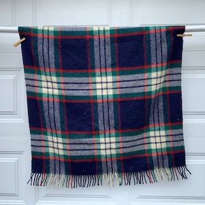 All wool blanket with fringe - throw size - tartan plaid