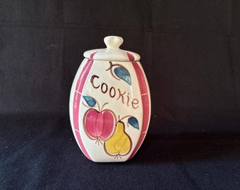 Cleminson Pottery mid-century cookie jar – hand-painted fruit design, California pottery, 1940s–50s
