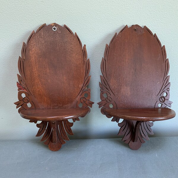 Pair of petite shelves - all wood - gorgeous design - 1930s or 1940s