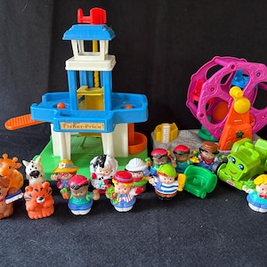 Large Fisher-Price Little People lot – airport, zoo animals, tractor, figures & more