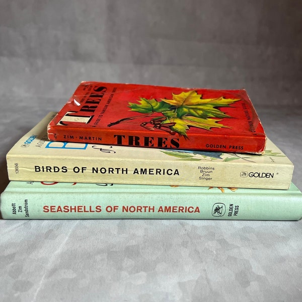 Set of 3 field guide books - Trees, Seashells and Birds - 1960s