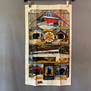 Vintage tea towel featuring the covered bridges of Pennsylvania - by Kay Dee