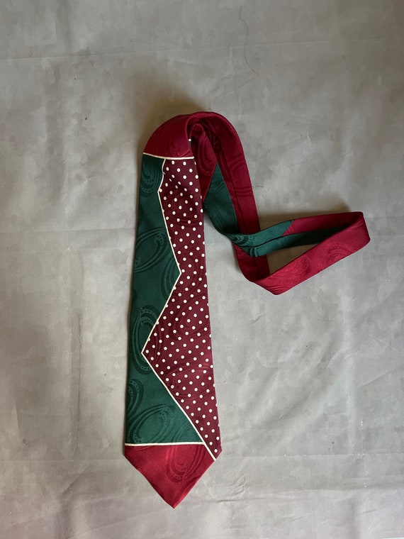 Silk tie by Ralph Lauren - green, red and dotted
