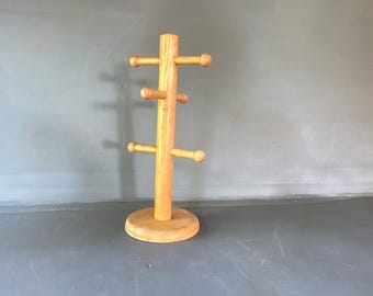Vintage mug tree - all wood - light finish - chunky 1990s style