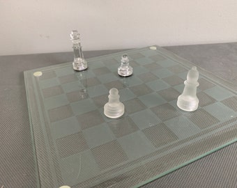 Chess set - glass board with clear and frosted pieces - in original box