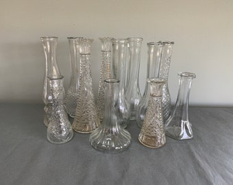 Set of 12 clear bud vases