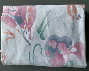 1980s bedding - twin fitted sheet - pink, green and gray flowers