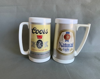 Pair of Thermo-Serv beer mugs - Coors and Natural Light