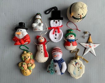 Set of 10 snowman Christmas tree ornaments