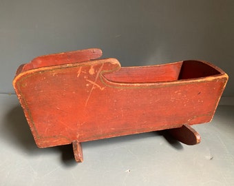 All wood vintage doll cradle - smaller size - for a 12 inch doll