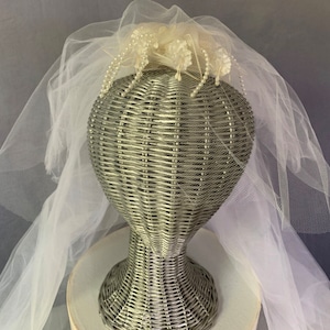 Bridal veil - elegant flowers and pearls - tiers of tulle with extra height on top of head