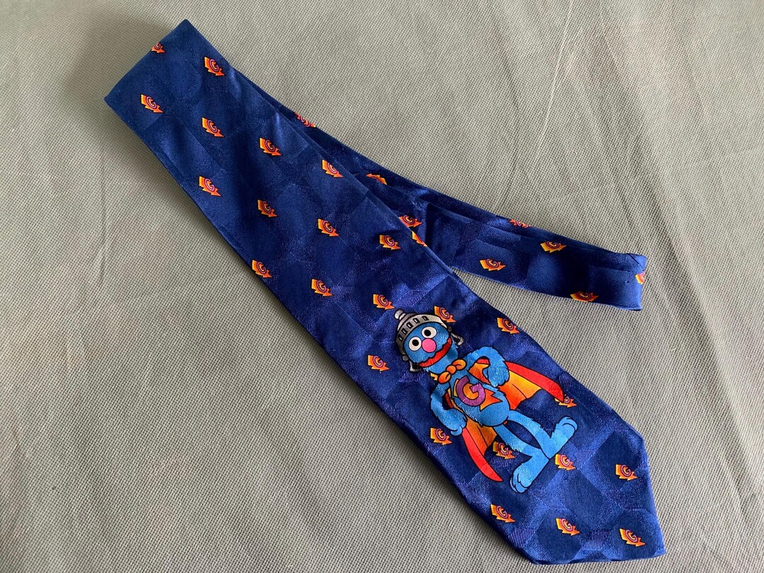 Vintage Sesame Street Super Grover Tie - 100% Silk Handmade Necktie ...