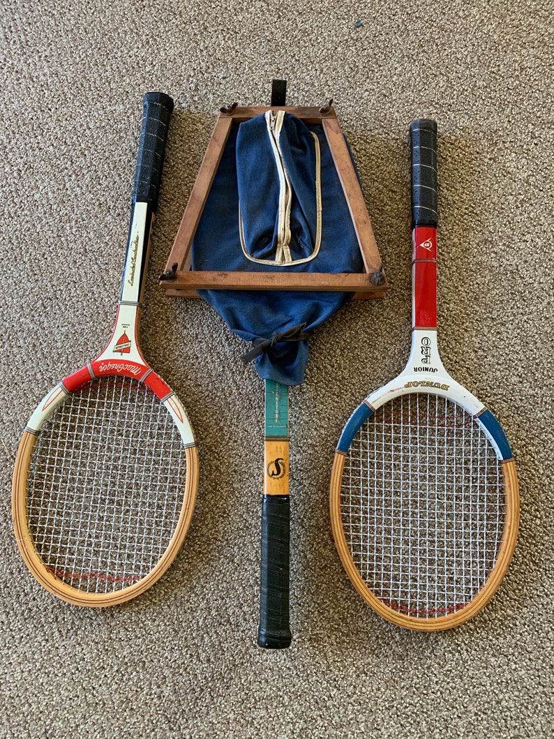 Vintage tennis racket set 3 rackets 1 cover and press MacGregror Challenger, Dunlop Junior Pro, Spalding Doris Hart Signature image 9