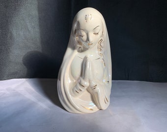 Vintage statue/planter - woman in prayer - with gold accents - extreme polished finish