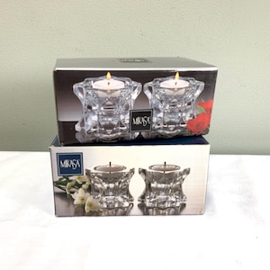 Vintage glass candle holders by Mikasa - set of 4 - in original boxes