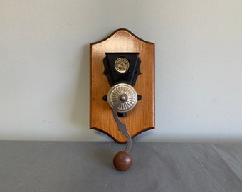 Vintage kitchen wall decor - faux coffee grinder - wood base