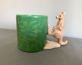 Vintage coffee mug with kangaroo handle - Bergschrund Seattle - 1991 - ceramic